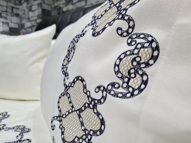 Dowry Land Dior Cotton Satin Duvet Cover Set Cappucino Navy Blue - Thumbnail
