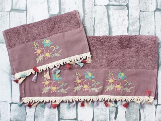 Dowry World Diva Embroidered 2 Pcs Towel Set - Plum