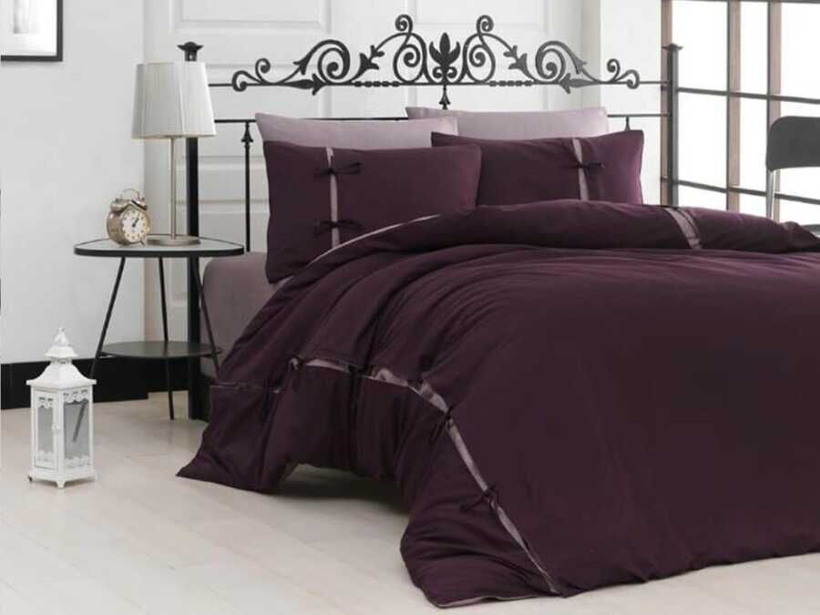 Dowry World Dream Style Cotton Satin Double Duvet Cover Set Plum