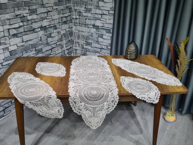 Dowry World Tulle 5 Piece Living Room Set Cream Gold - Thumbnail