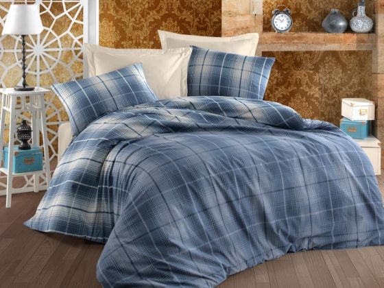 Dowry World Plaid Double Duvet Cover Set Blue White