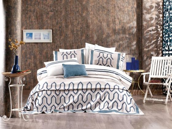 Dowry Land Elenor 10 Pieces Duvet Cover Set Beige Blue