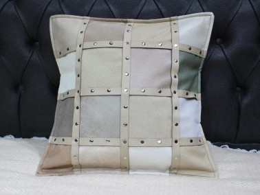 Dowry World Esquize Leather Cushion Cover Beige - Thumbnail