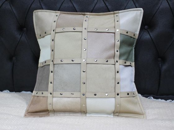 Dowry World Esquize Leather Cushion Cover Beige