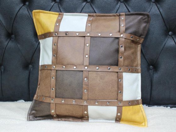 Dowry World Esquize Leather Cushion Cover Coffee