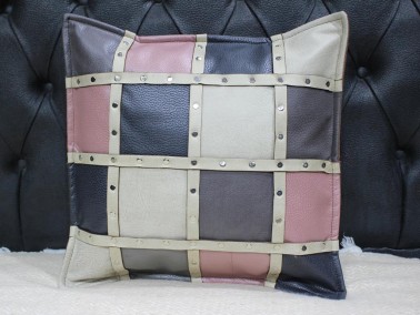 Dowry World Esquize Leather Cushion Cover Lilac - Thumbnail