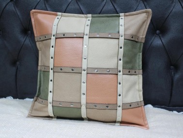 Dowry World Esquize Leather Cushion Cover Green - Thumbnail