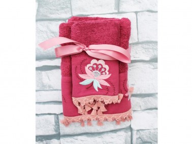 Dowry World Esra 2 Li Towel Set Fuchsia - Thumbnail