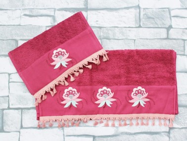 Dowry World Esra 2 Li Towel Set Fuchsia - Thumbnail