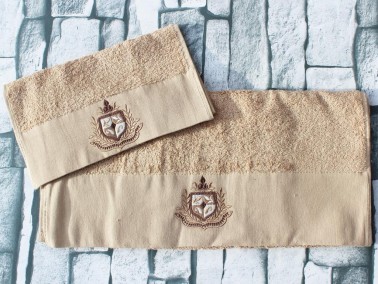 Dowry World Estela Embroidered 2 Pcs Towel Set Brown - Thumbnail