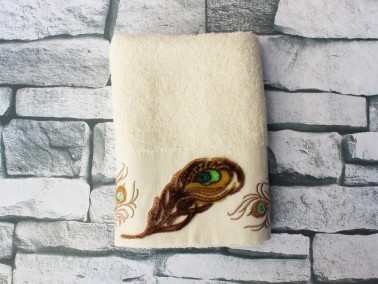 Dowry World Feather Embroidered Dowry Towel Cream - Thumbnail