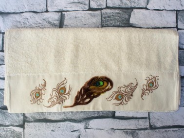 Dowry World Feather Embroidered Dowry Towel Cream - Thumbnail