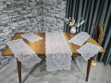 Dowry World Mesh Tulle 5 Piece Living Room Set Cream Silver - Thumbnail