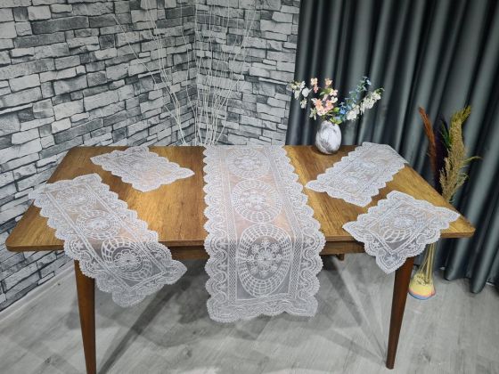 Dowry World Mesh Tulle 5 Piece Living Room Set Cream Silver