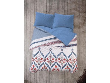 Dowry World Fixe Double Duvet Cover Set Chesminaz Blue - Thumbnail