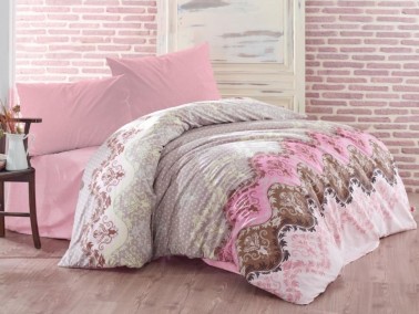 Dowry World Fixe Double Duvet Cover Set Lida Beige - Thumbnail