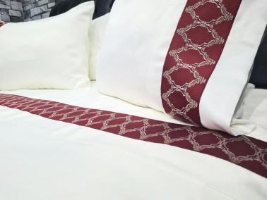 Dowry Land Fixi Cotton Satin Duvet Cover Set Cream Claret Red - Thumbnail