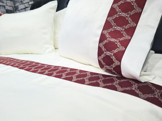 Dowry Land Fixi Cotton Satin Duvet Cover Set Cream Claret Red