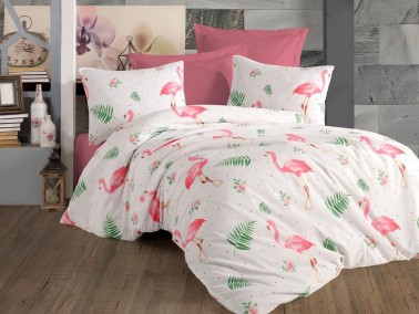 Dowry World - Dowry World Flamingo Double Duvet Cover Set White Dowry World - Dowry World Flamingo Double Duvet Cover Set White