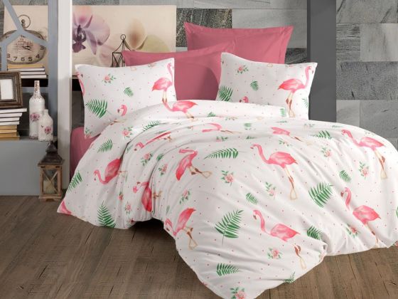 Dowry World Flamingo Double Duvet Cover Set White