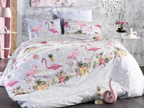 طقم كسوة لحاف مزدوج رمادي Dowry World Flamingo Gold