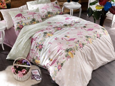Dowry World - Dowry World Flamingo Gold Double Duvet Cover Set Powder Dowry World - Dowry World Flamingo Gold Double Duvet Cover Set Powder