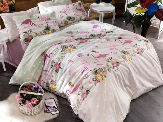 Dowry World Flamingo Gold Double Duvet Cover Set Powder