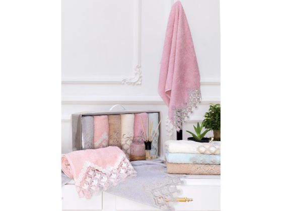 Dowry World French Guipure Bella Hand Face Towel Set 6 PCS