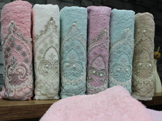 Dowry World French Guipure 6 Pcs Talya Hand Face Towel Set