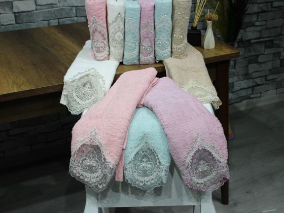 Dowry World French Guipure 6 Pcs Talya Hand Face Towel Set