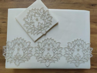 French Guipure Aslı Duvet Cover Set 6 Pieces Cream - Thumbnail