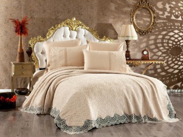 Çeyiz Diyarı - World of Dowry French Guipure Hümay Blanket Set Cappucino Çeyiz Diyarı - World of Dowry French Guipure Hümay Blanket Set Cappucino