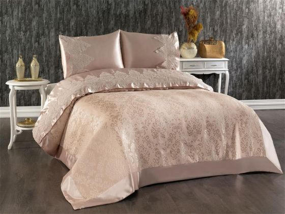 Dowry World French Guipure Kalmila Bedspread Set Beige