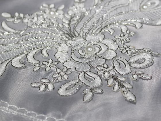 Land of Dowry French Guipure Carnation Satin Bundle Silver