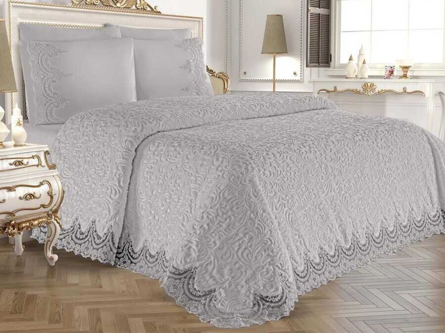 
Dowry World French Laced Lisa Blanket Set Gray - Thumbnail