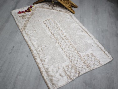 Land of Dowry French Guipure Lisa Velvet Prayer Rug Cappucino - Thumbnail