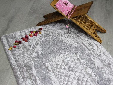 Dowry World French Guipureed Lisa Velvet Prayer Rug Gray - Thumbnail