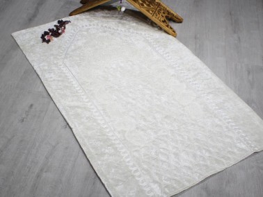 Land of Dowry French Guipure Lisa Velvet Prayer Rug Cream Cream - Thumbnail