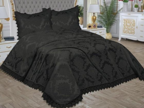 Dowry World French Guipure Lunox Bedspread Black