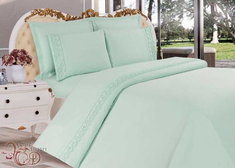 Dowry World French Laced Narcissus Duvet Cover Set Green