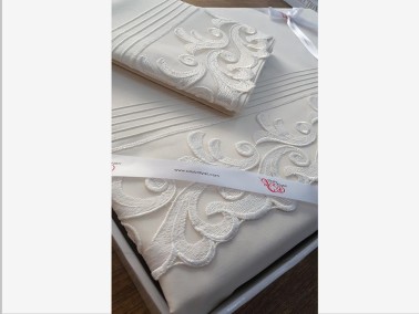 Dowry World French Laced Ribbed Belinda Duvet Cover Set Cream - Thumbnail