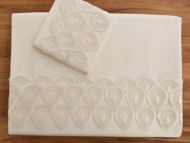 French Guipure Ruveyda Duvet Cover Set 6 Pieces Cream - Thumbnail