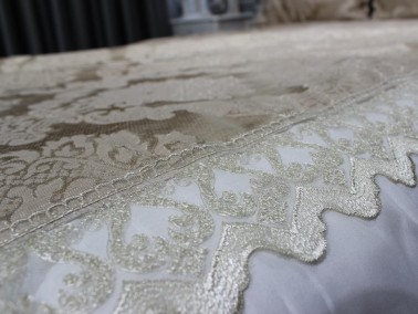 Land of Dowry French Laced Sevda Bedspread Cappucino - Thumbnail