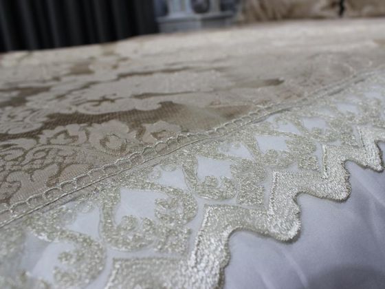Land of Dowry French Laced Sevda Bedspread Cappucino