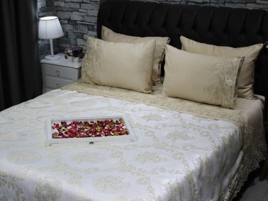 Dowry World French Guipure Sonia Bedspread Cappucino - Thumbnail