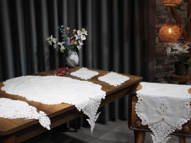 Dowry World Neckline Linen 5 Piece Living Room Cover Set Cream - Thumbnail