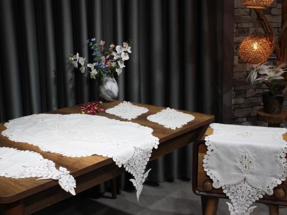Dowry World Neckline Linen 5 Piece Living Room Cover Set Cream