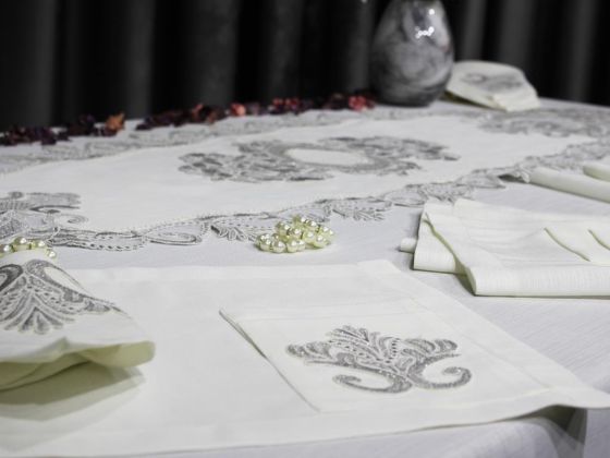 Dowry Land Gülfem 8 Person Table Cloth Set Cream Silver