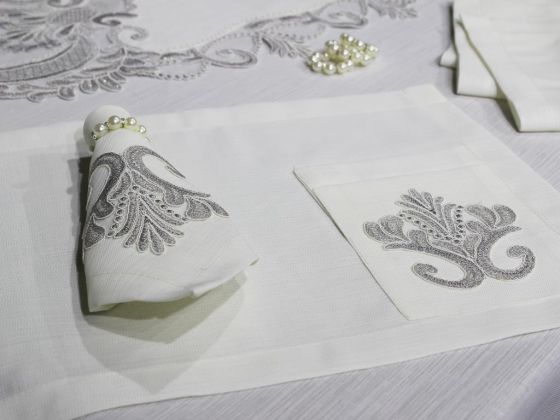 Dowry Land Gülfem 8 Person Table Cloth Set Cream Silver