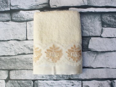 Dowry World Gülin Embroidered Dowry Towel Cream - Thumbnail